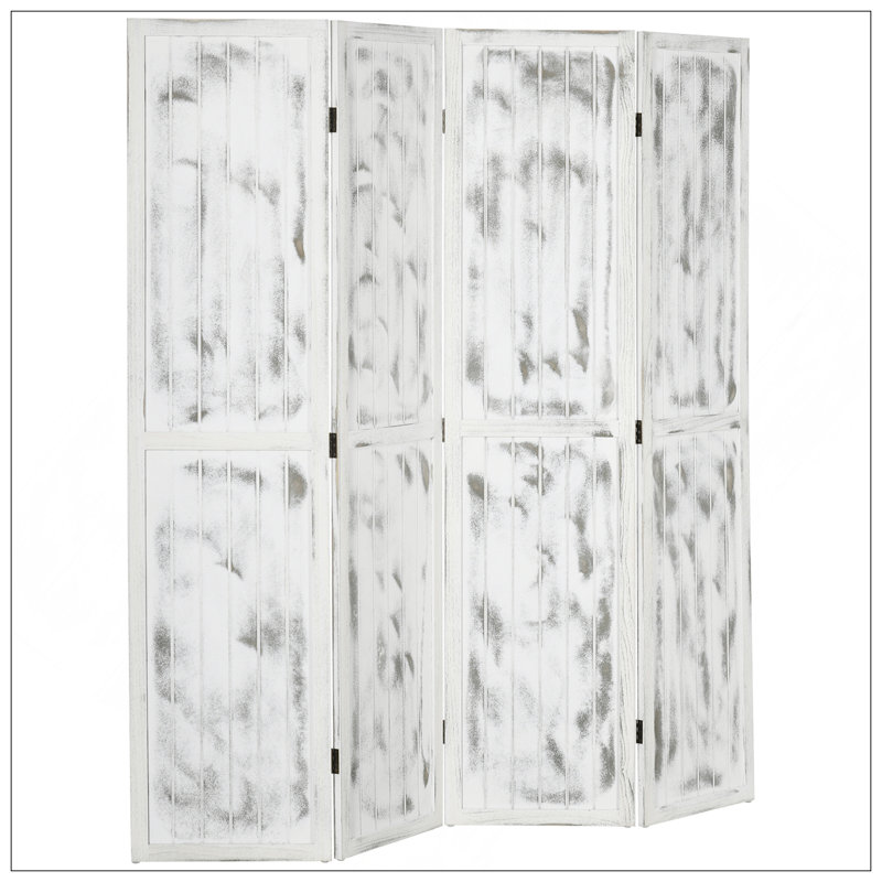 Paravent 5,5 "à 4 panneaux pliables, blanc, charme rustique pour un cloisonnement instantané