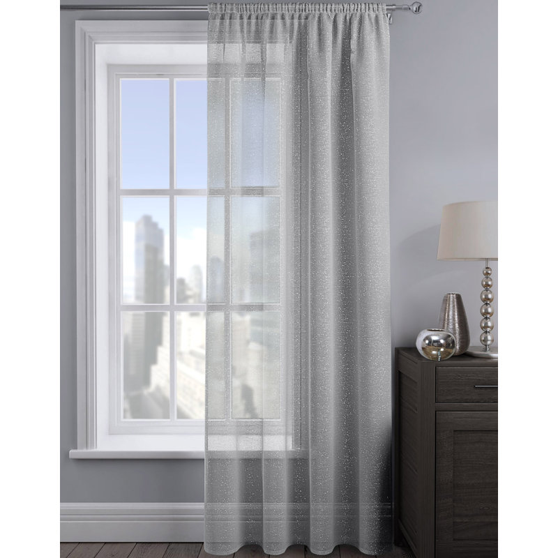 Pinchas Semi Sheer Curtain Single Panel, 54cm Width x 48cm Drop, Silver