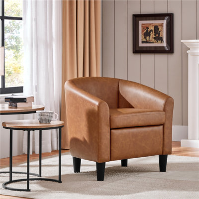27.5" Wide Accent Barrel Chair, Modern Faux Leather Tub Club Chair Upholstered Armchair