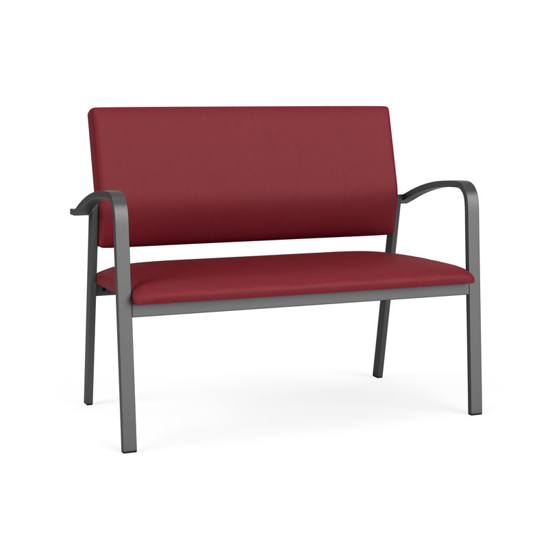 Newport Waiting Reception Loveseat Metal Frame, Patriot Plus Bordeaux - Wipe Clean Vinyl, Charcoal