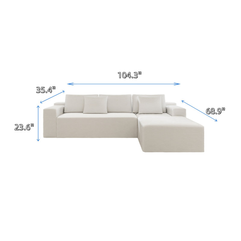 Canapé modulaire de 104,3 pouces de style nuage avec fauteuil inclinable en forme de L, Oui, Blanc