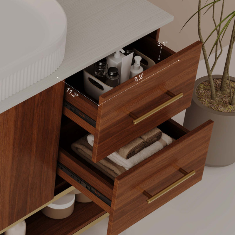 Meuble-lavabo moderne avec lavabo vasque en céramique, armoire autoportante dorée
