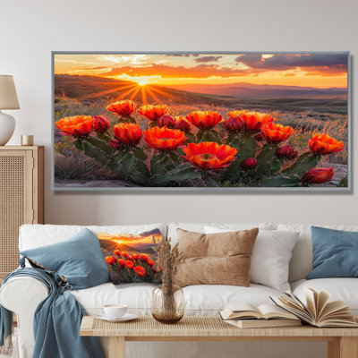 Décoration murale cactus en fleurs au coucher du soleil II - cactus