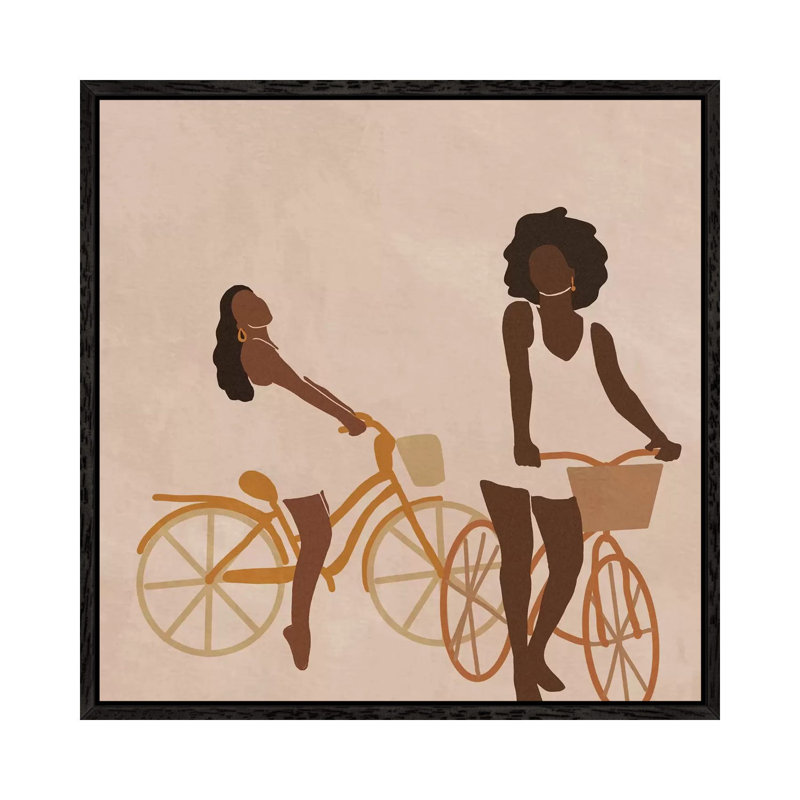 Biking by Sarah Dahir - Painting on Canvas, 66.04cm H x 66.04cm W x 3.81cm D, Black Floater Framed