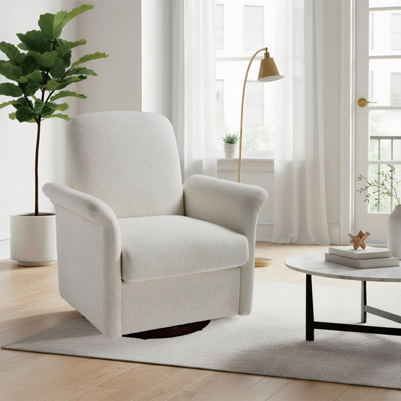 Fauteuil pivotant d'appoint avec base en bois, Cream