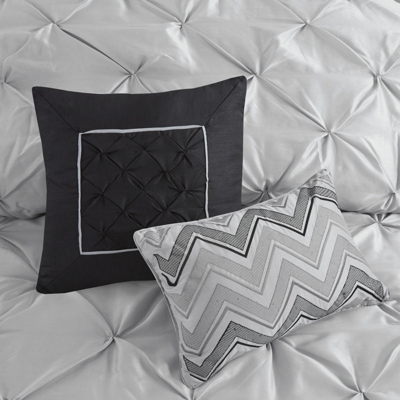 Laurel 7 Piece Tufted Comforter Set, Queen Comforter + 1 Bed Skirt + 2 Shams + 3 Decora, Gray