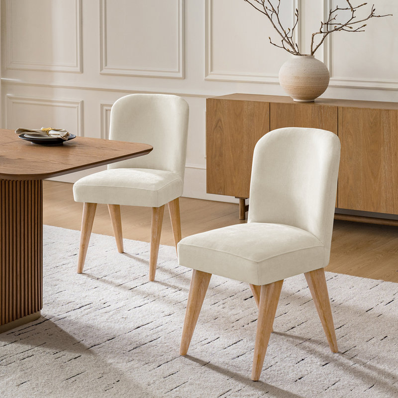 Jeremias 19"W Modern Upholstered Dining Chairs with Solid Wood Legs Set of 2, Beige