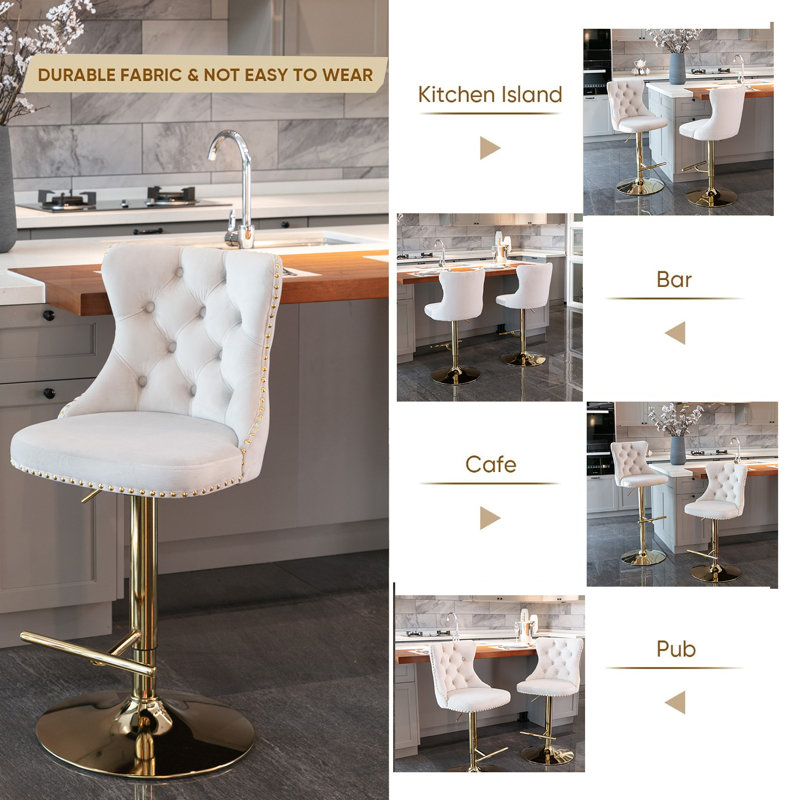 Tabouret pivotant à hauteur réglable Hukam, Or, Beige