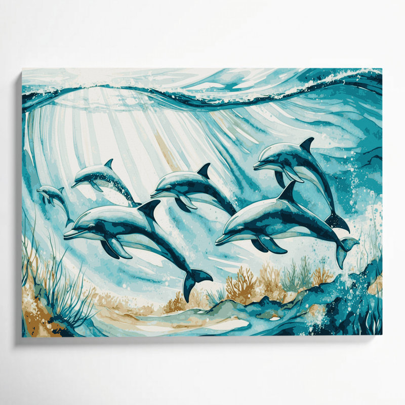 Art mural sur toile Coastal Dolphin Pod, H 11 po x l 14 po