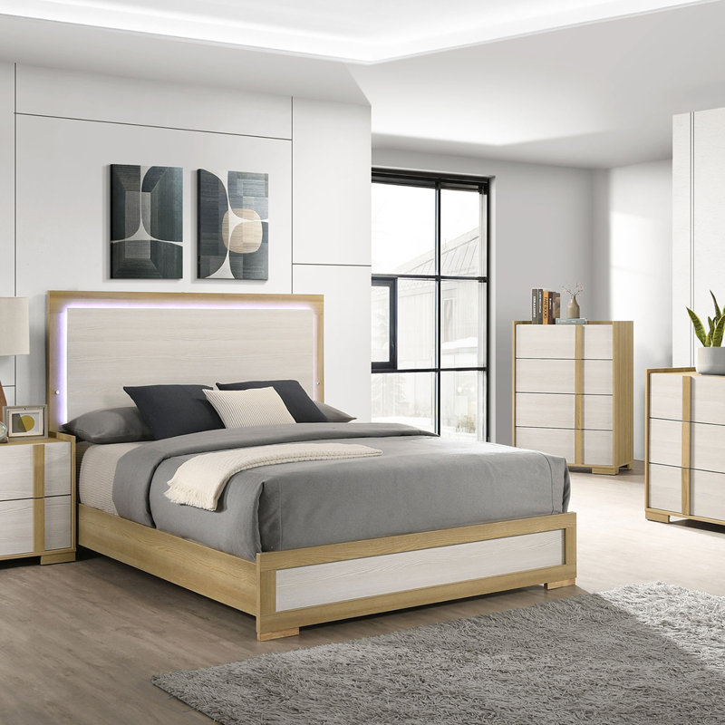Wood LED Panel Bed