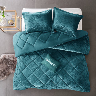 Teal Velvet Comforter For  Twin Xl Beds - Fill Diamond With Decorative Pillow Machine Washable, Steam Iron Charming Style Color Quilting Washable Bed With