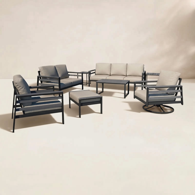 Townsend 8 Piece Outdoor Conversation Set with Sunbrella® Cushions, Cast Silver, Gray