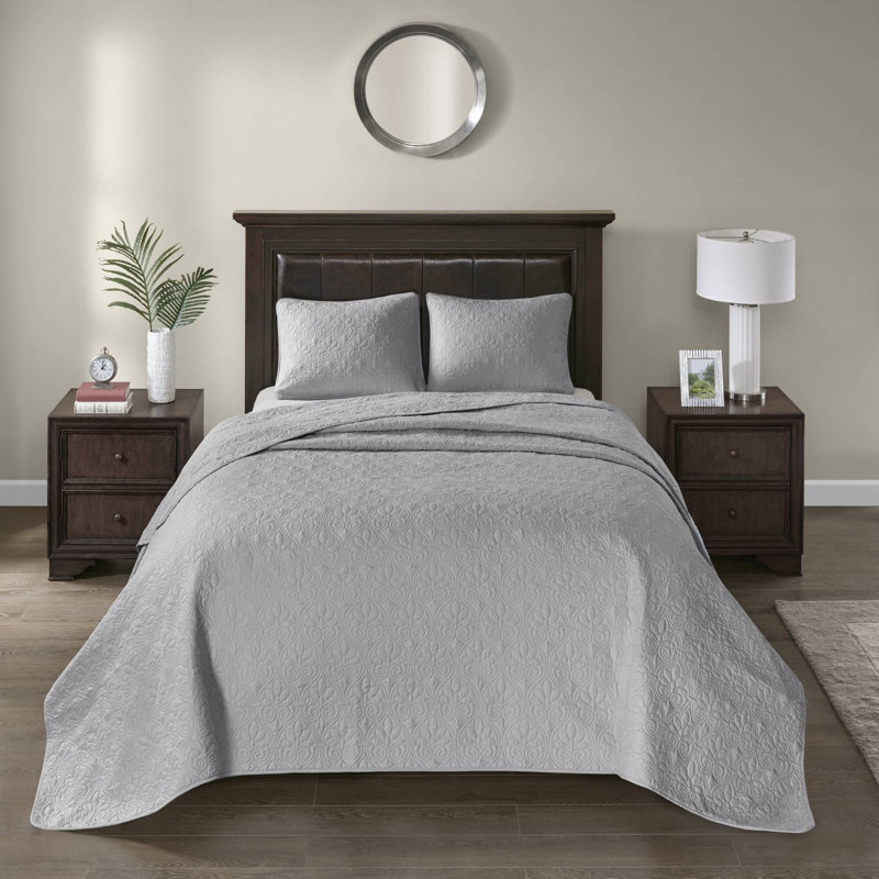 Ensemble de couvre-lit réversible Québec, Couvre-lit double et 2 taies décoratives standard, Gris