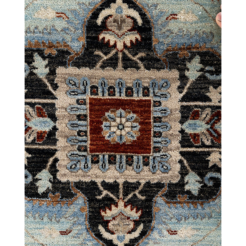 Hand-Knotted Red and Ivory Wool Silk Medallion Rug, 8' x 10'