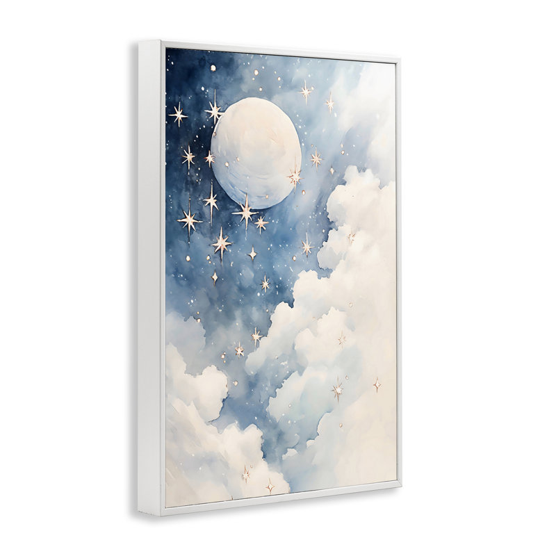 Starry Night with Dreamy Clouds Framed Giclee, design by Creative Studio, 24'' H x 16'' W, Coastal White Framed Giclee