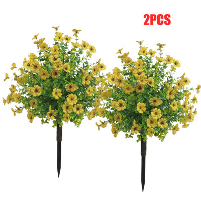 2 boules artificielles en buis violet, faux buisson pour porche avec clous au sol, verdure artificielle pour jardinière d'extérieur, jaune