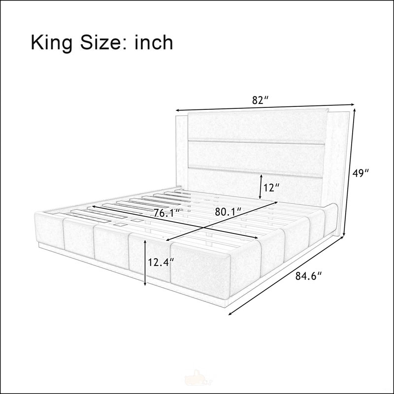 Structure de lit plateforme tapissier avec tête de lit en bois allongée, lit en velours très grand moderne, aucun sommier requis, base en bois