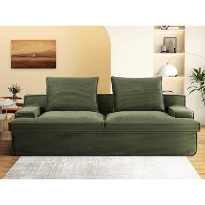 Canapé de 90 po de large - 4 places, mousse complète, velours côtelé doux, ergonomique, sans assemblage