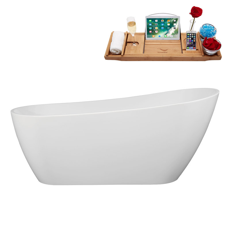67" Streamline Soaking Freestanding Tub and Tray With Internal Drain, Polished Gold