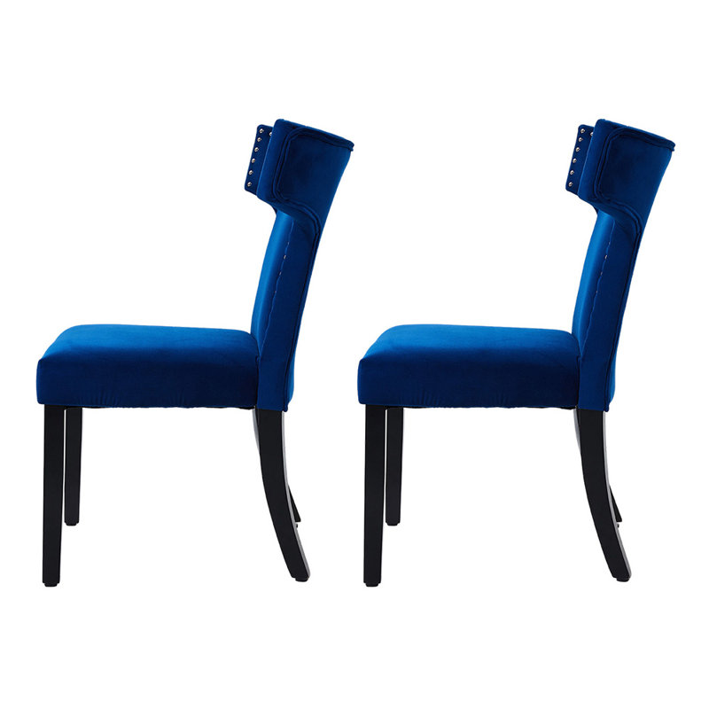 90cm H Velvet Upholstered Wing Back Side Chair in Blue