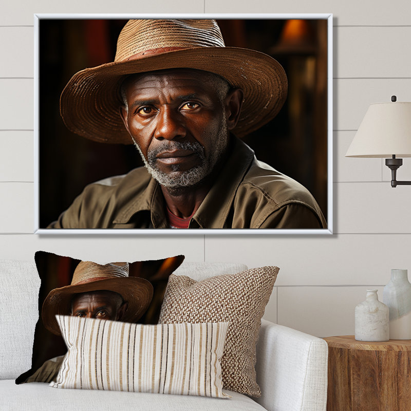 Cuban Farmer Portrait - People, art mural sur toile, H 30 po x l 40 po x P 1,5 po, Cadre flottant brun