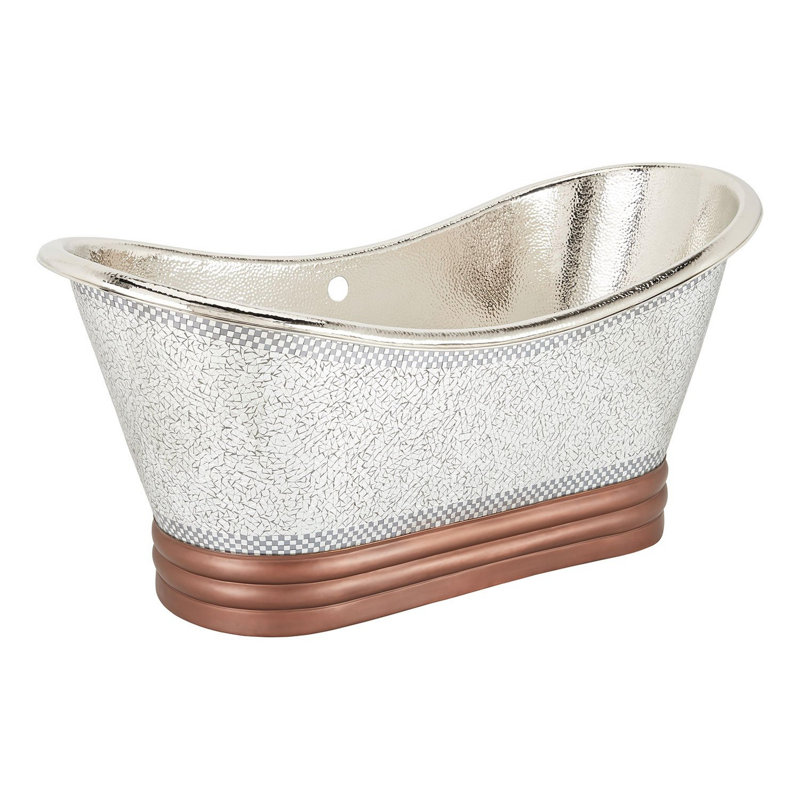 Anastasia 71" Free Standing Copper Soaking Tub with Center Drain, Drain Assembly, and Overflow, Chrome