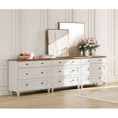 Scarlett Kids Dressers With 9 Wide Chest Of Drawers, Large Wood Baby Dressers For Living Room, Nursery, Hallway