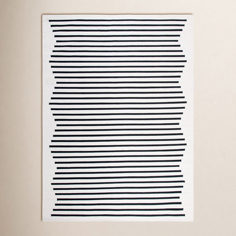 Mando Handmade Cotton Ivory/Black Rug, Rectangle 10' x 14'