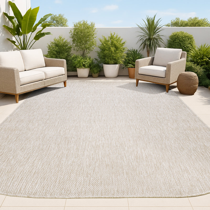 Longe Modern Minimalist Radius Corner Solid Beige Indoor/Outdoor Rug, Novelty 7'9" x 10'
