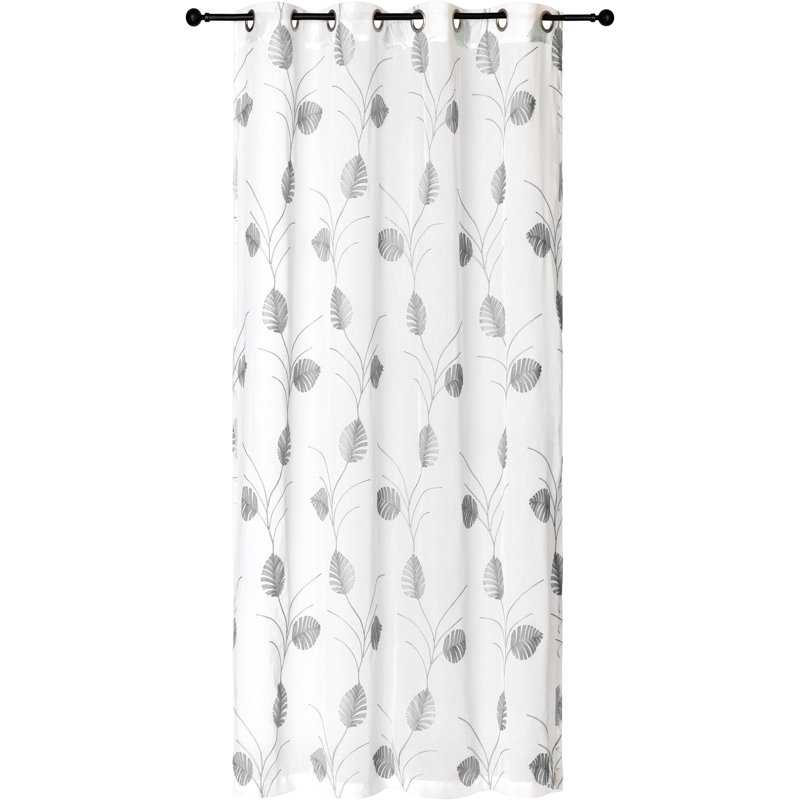 Panneau de rideau simple floral semi-diaphane avec œillets, gris