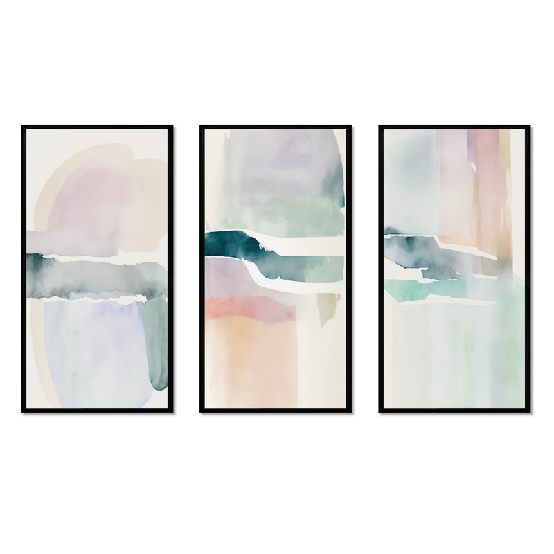 Pastel Serenity - ensemble 3 pièces, H 40 po x l 60 po, Cadre flottant noir