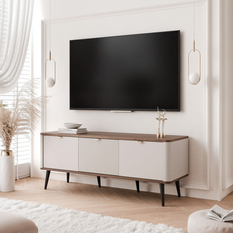 Tannim Unfinished TV Stand for TVs up to 42", Beige/Walnut