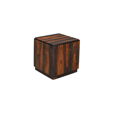 Solid Sheesham Wood Square Block End Table with Platform Base
