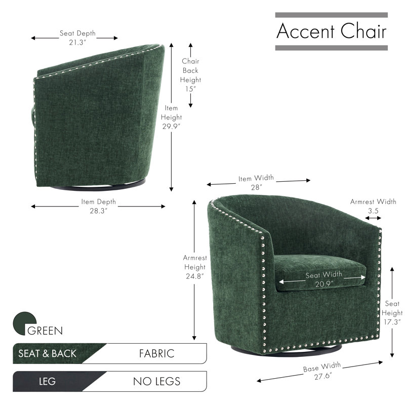 Fauteuil d'appoint pivotant en tissu Wanti, Mélange de polyester vert