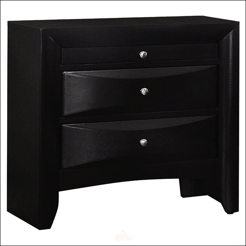 Table de chevet 2 tiroirs Vollenhove avec plateau coulissant noir, parfaite pour les chambres à coucher modernes et le rangement organisé.