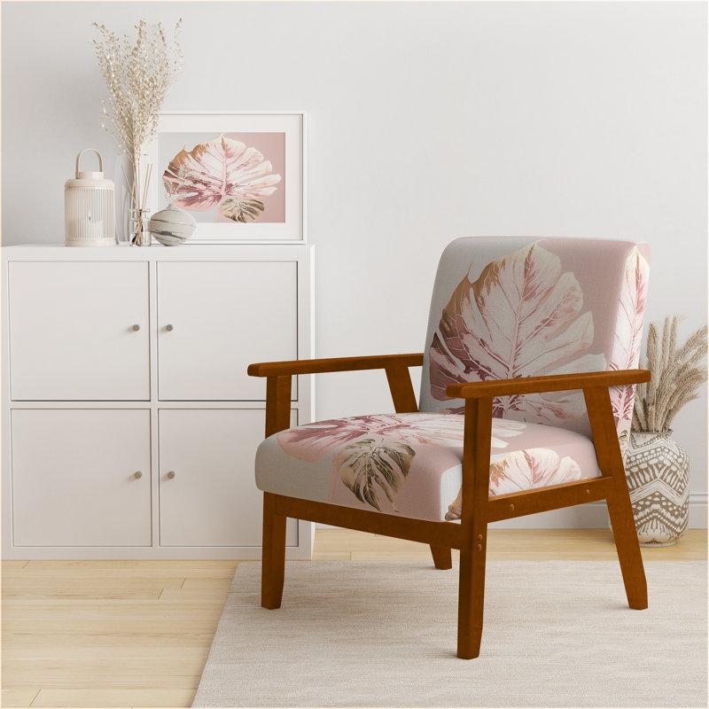 Moorton - Chaise d'appoint rembourrée et fauteuil tropical, Pink/Gold/Green Velvet, Accoudoirs carrés bruns