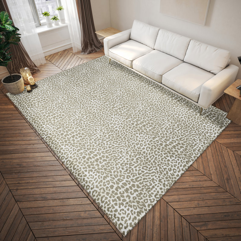 Tapis gris / blanc à imprimé animal, Rectangle 3 pi x 5 pi