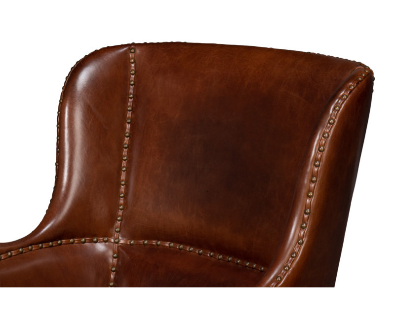 Brown Leather Wingback Chair with Solid Wood Frame