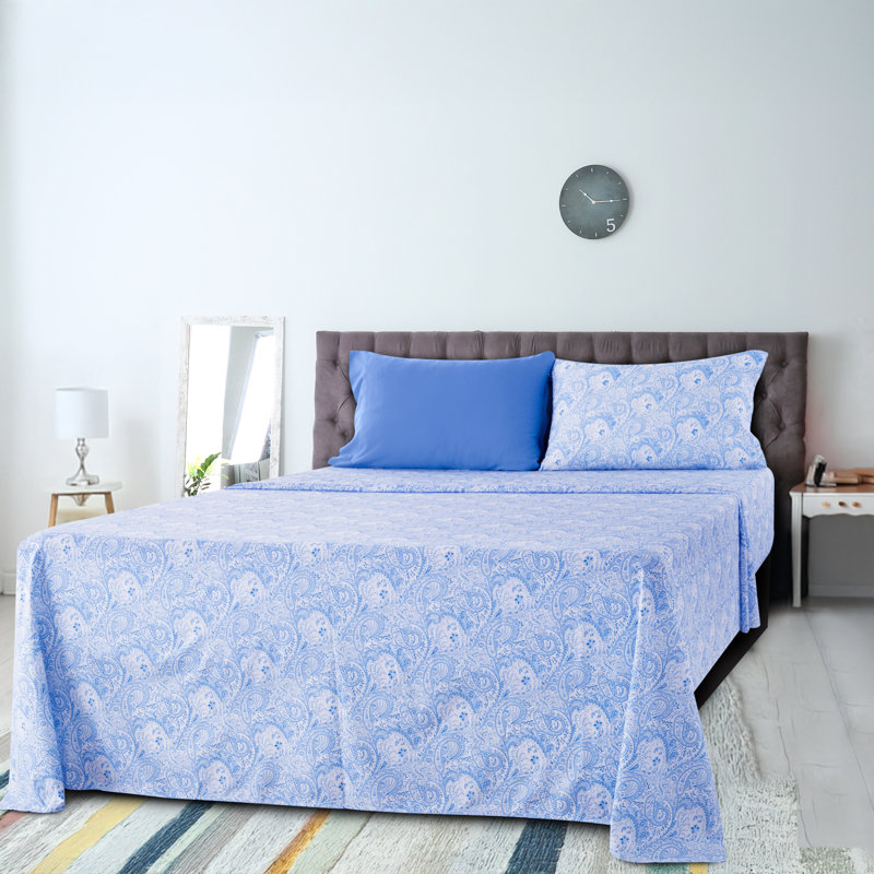 Leeson Microfiber Paisley Sheet Set, Blue, Twin XL Sheet Set + 1 Fitted Sheet + 4 Pillowcases