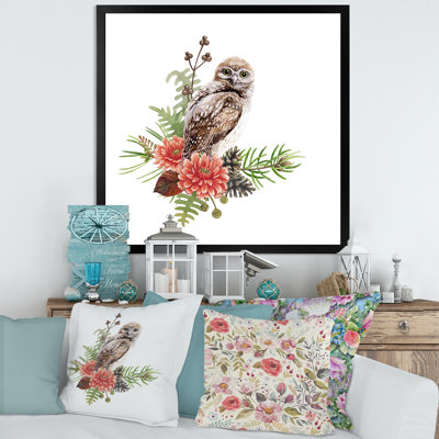 Chouette sur une branche - reproduction d'art sur toile traditionnelle