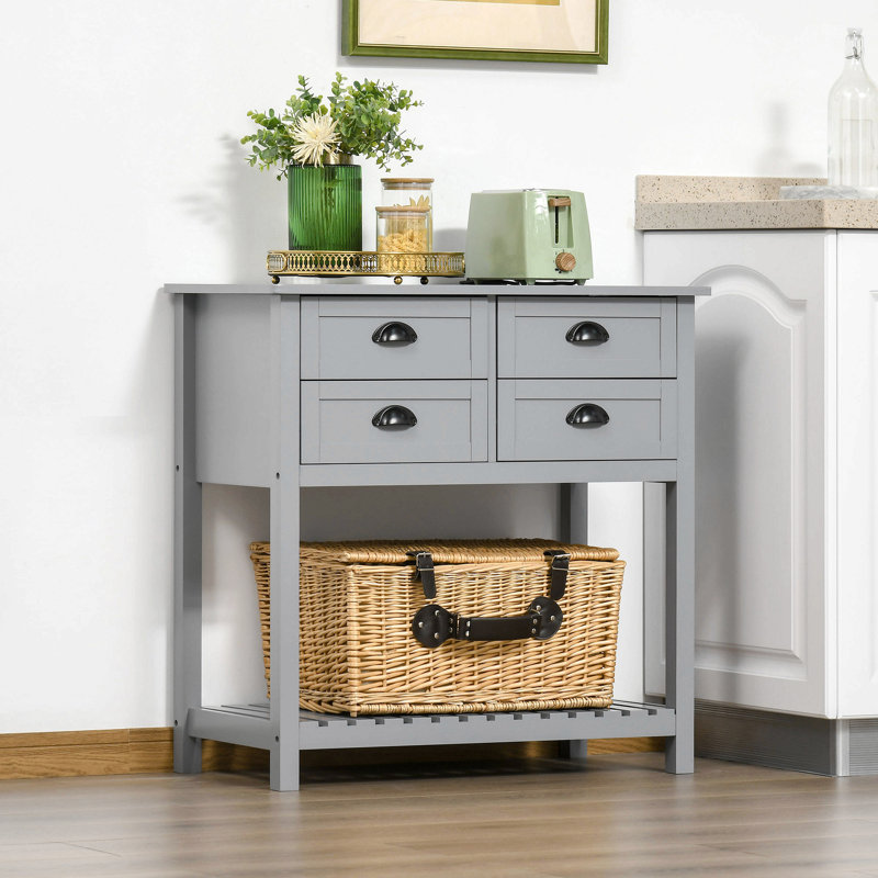 Armoire de bar, buffet Buffet, armoire de cuisine avec 4 tiroirs et tablette inférieure à lattes HOMcom, Gris