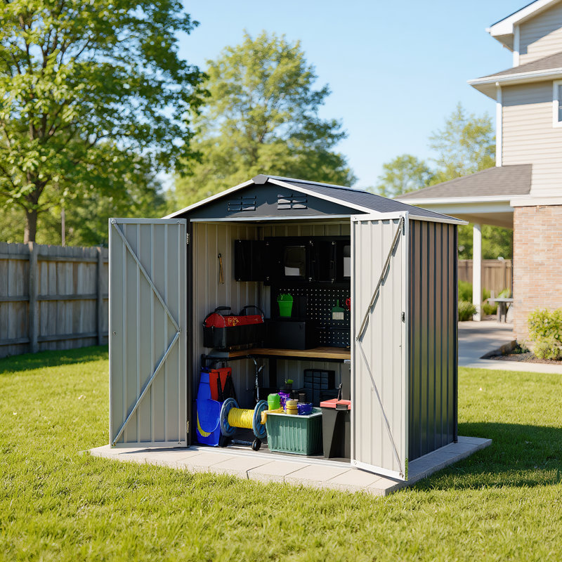 Remises de rangement extérieures en métal pour la maison de rangement pour animaux de compagnie (tailles: 10 pi x 8 pi / 4 pi x 8 pi / 4 pi x 6 pi)