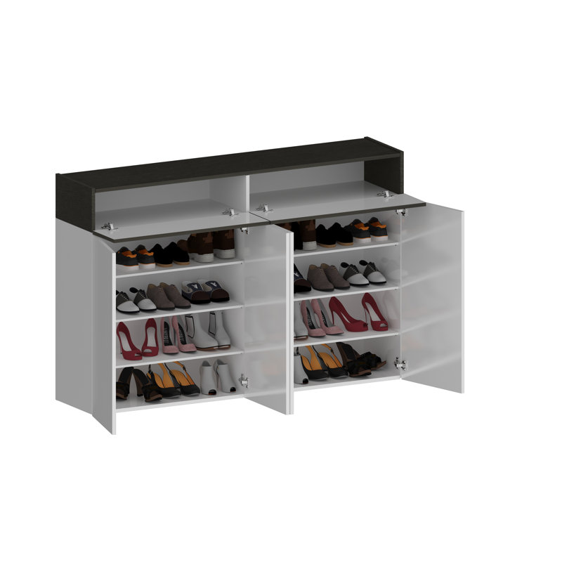 32 Pair Shoe Storage Cabinet, White/Grey