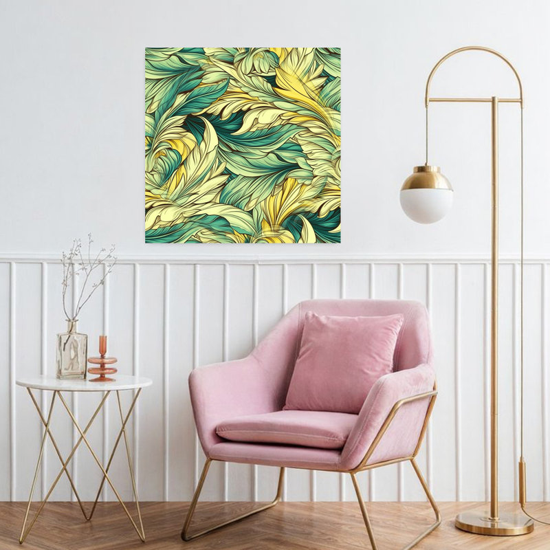 «Elegant Leaf Swirls Abstract Classic Elegant Nature Landscape», art mural, H 32 po x l 32 po