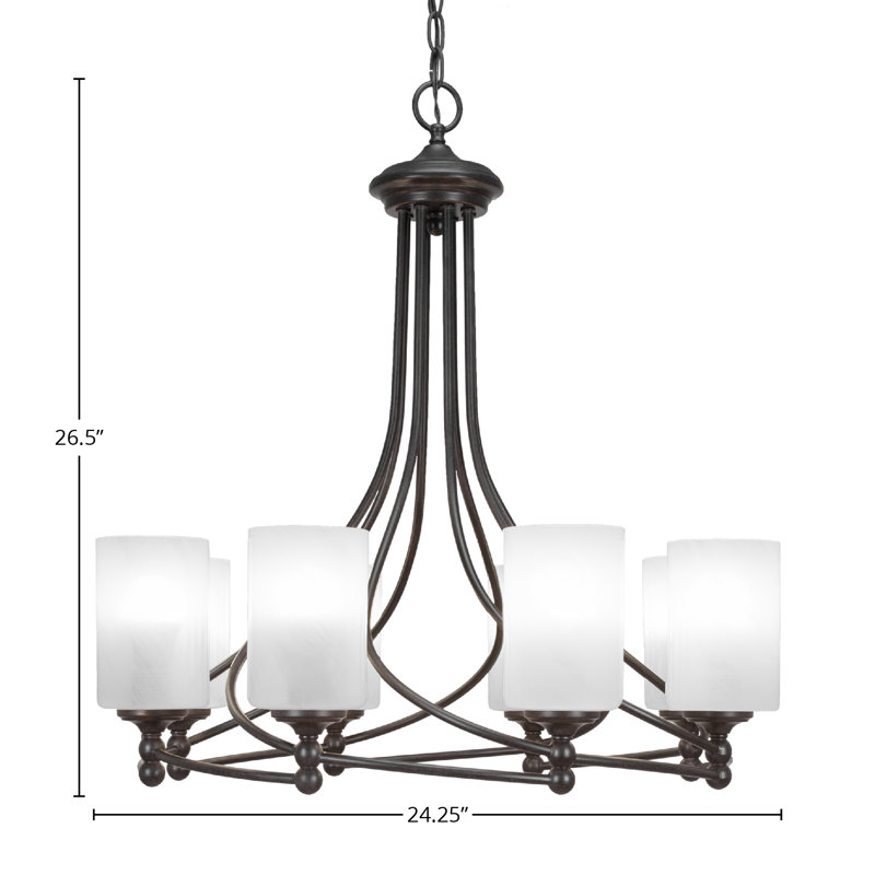 Capri 8 Light Uplight Chandelier Shown In Dark Granite Finish With 4" White Marble Glass