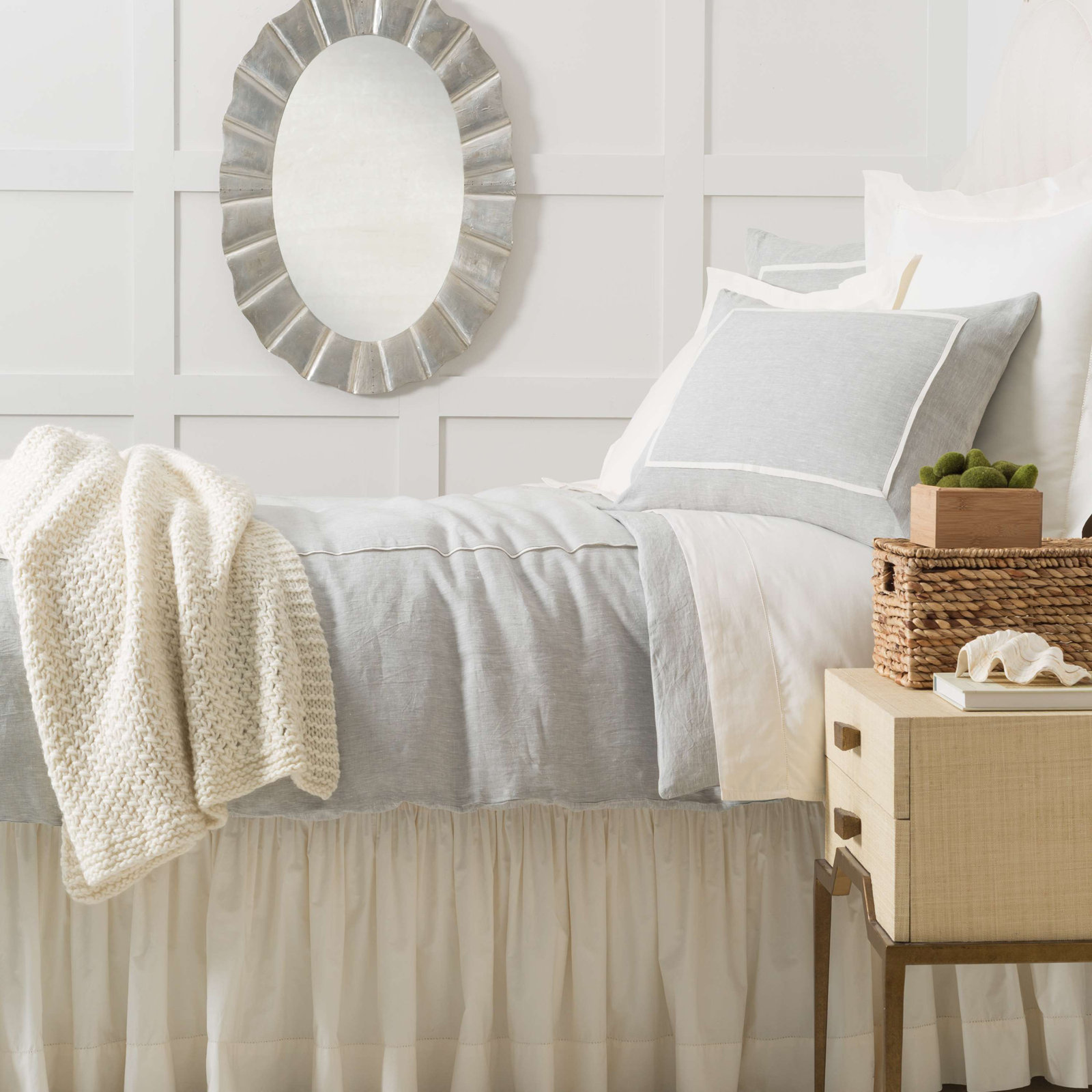 Keaton Linen Duvet Cover Set, Full/Queen Duvet Cover, Sky