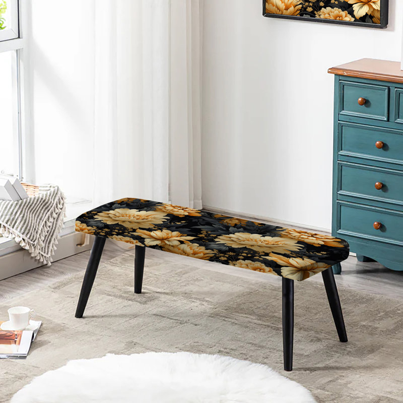 Banc rembourré Plants, Rêve de damas à motif d'hortensia jaune