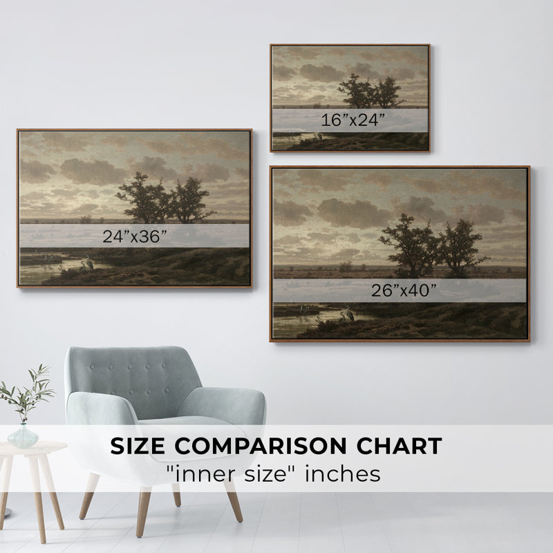 Paysage rétro - CDLX, Toile encadrée noyer flottant, H 27 po x l 41 po x P 2 po