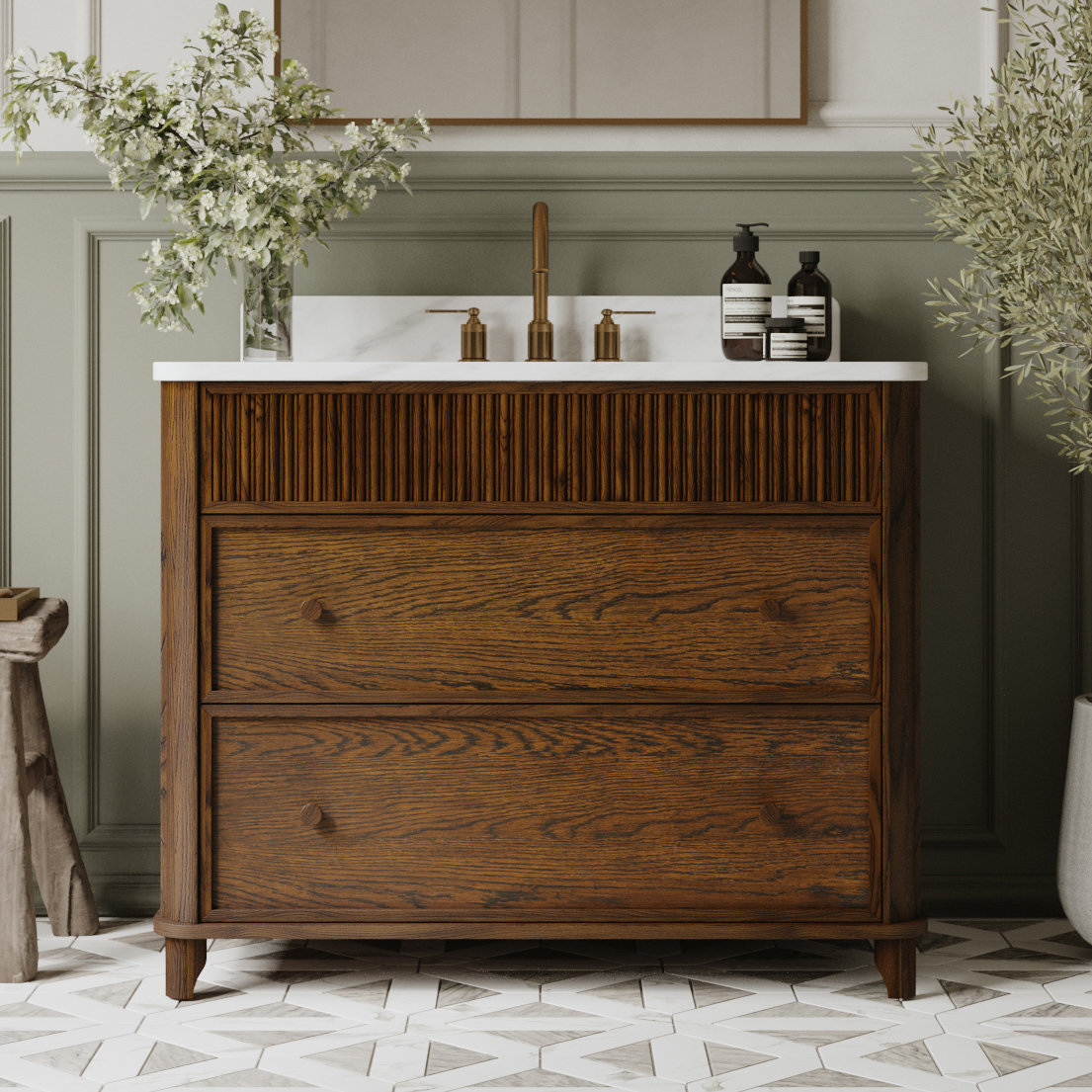 Kennedy Oak Single Bathroom Vanity, Enhanced Brown Oak, 42"