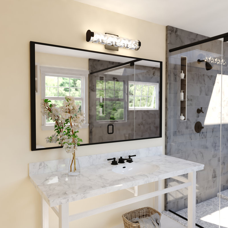 Luminaire de meuble-lavabo contemporain noir mat à 1 lumière de 24 po de largeur Carnesville, abat-jour en verre transparent, intensité variable, DEL intégrée, applique murale au-dessus du miroir ou applique murale en métal